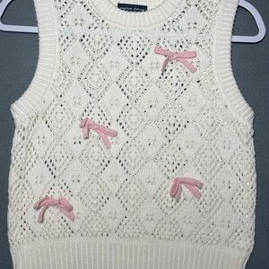 Aqua Blues Ivory Knit Bow Sweater Vest L Cottagecore
